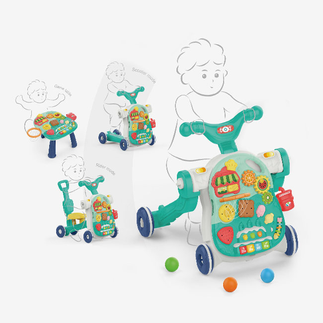 Trotteur Bébé Huanger 4-en-1 Multifonction Évolutif Table d’Activités Trottinette et Voiture