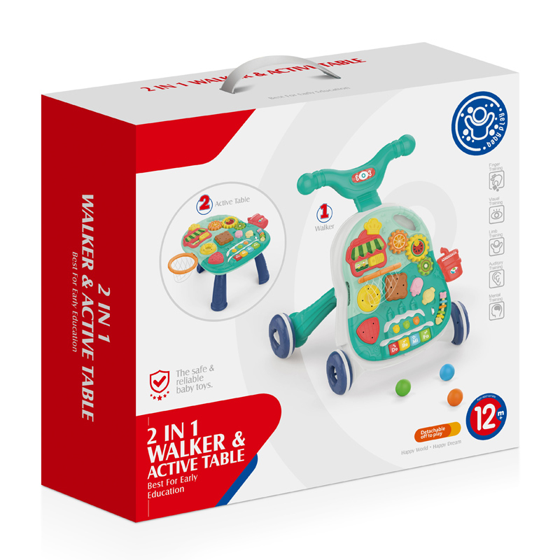 Trotteur Bébé Huanger 2-en-1 Table d’Activités Éducatif avec Engrenages et Jeux de Motricité