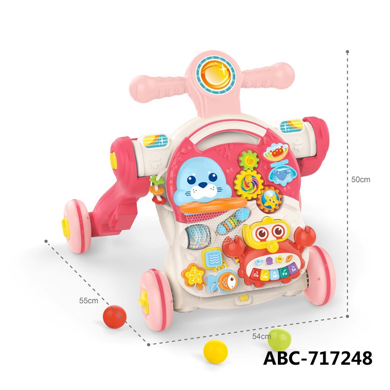Trotteur Bébé Huanger 4-en-1 Multifonction Évolutif Table d’Activités Trottinette et Voiture