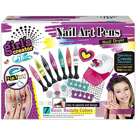 Kit de Manucure Fashion Girl avec Stylos Nail Art et Séchoir à Ongles – Jouet Beauté Enfant