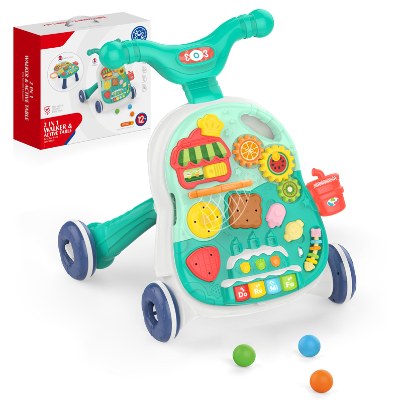 Trotteur Bébé Huanger 2-en-1 Table d’Activités Éducatif avec Engrenages et Jeux de Motricité