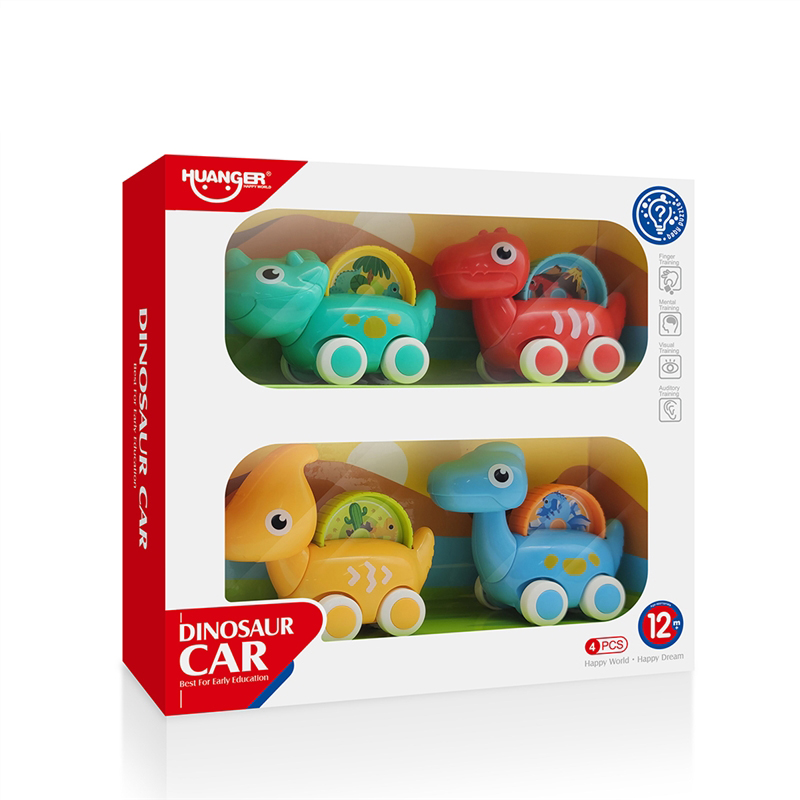 Voitures Dinosaures Huanger Push and Go 4 Pièces – Jouets Éducatifs Bébé 0-24 Mois