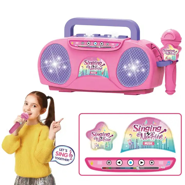 Machine Karaoké Rose Singing Machine Little Singer Enfant – Microphone Lumières et Connexion MP3
