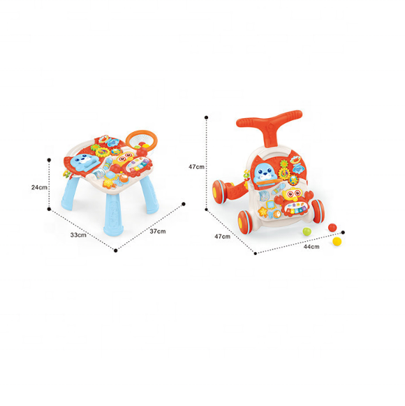 Trotteur Bébé Huanger 2-en-1 Table d’Activités Musicale avec Piano Crabe et Roues Sécurisées