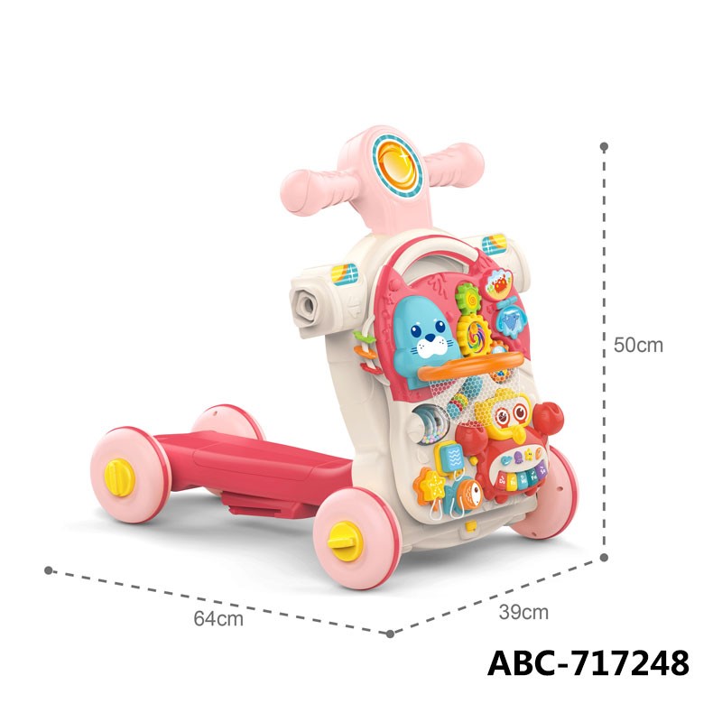 Trotteur Bébé Huanger 4-en-1 Multifonction Évolutif Table d’Activités Trottinette et Voiture