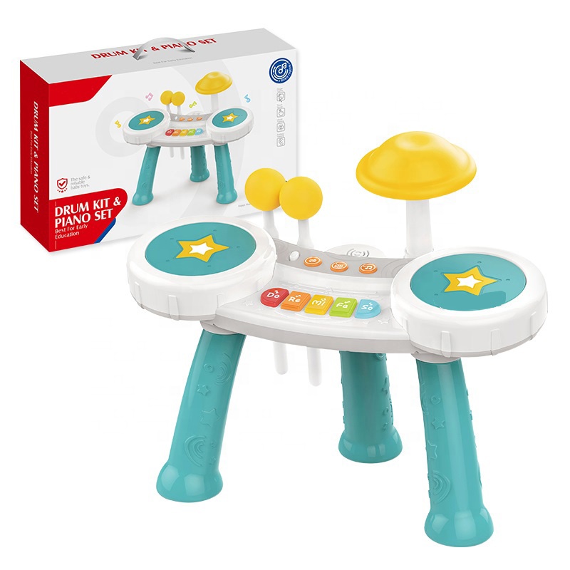 Table Musicale Huanger 2-en-1 Batterie et Piano 18 Mois+ – Jouet Éducatif Musical