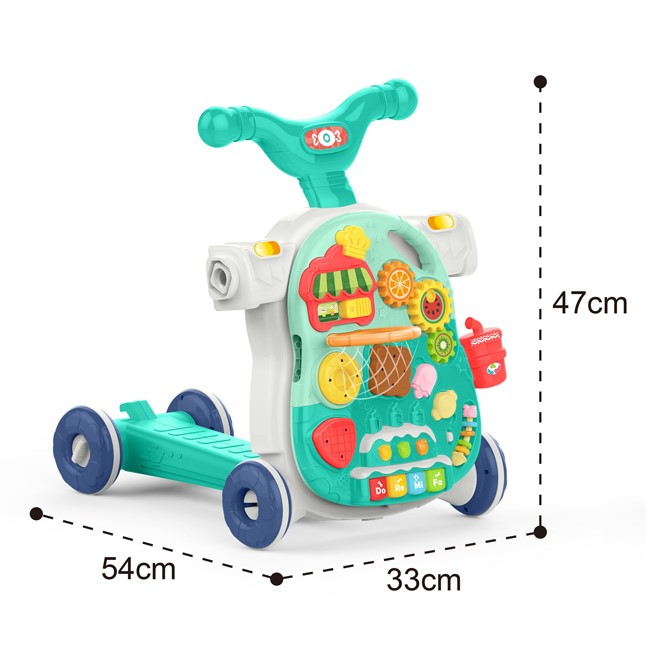Trotteur Bébé Huanger 4-en-1 Multifonction Évolutif Table d’Activités Trottinette et Voiture