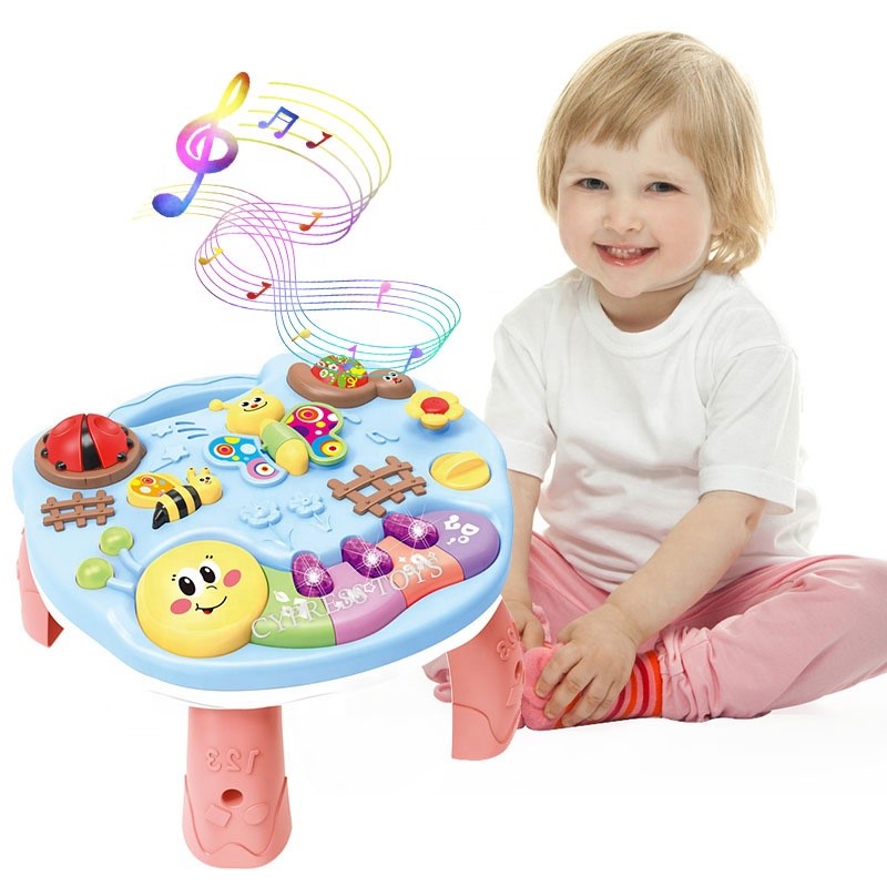 Table d’Activité Musicale Bébé Piano Lumières Mélodies Chenille Engrenages 12–18 Mois