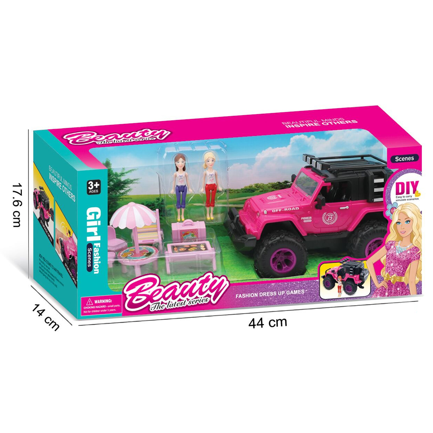Voiture de Poupée Rose Beauty Fashion avec Accessoires Pique-Nique Lumières et Sons 3 Ans+
