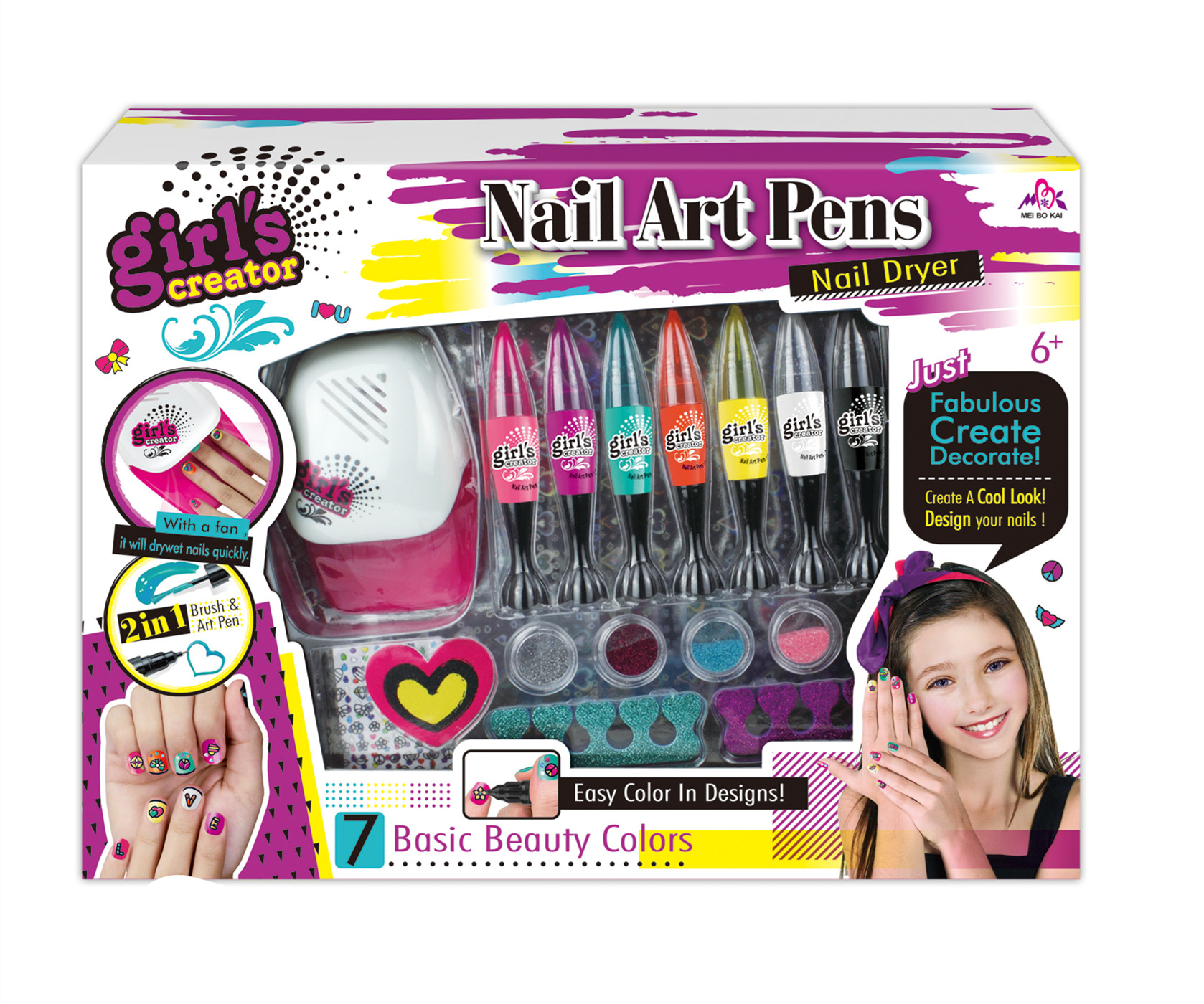 Kit de Manucure Fashion Girl avec Stylos Nail Art et Séchoir à Ongles – Jouet Beauté Enfant
