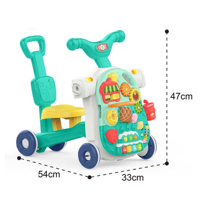 Trotteur Bébé Huanger 4-en-1 Multifonction Évolutif Table d’Activités Trottinette et Voiture