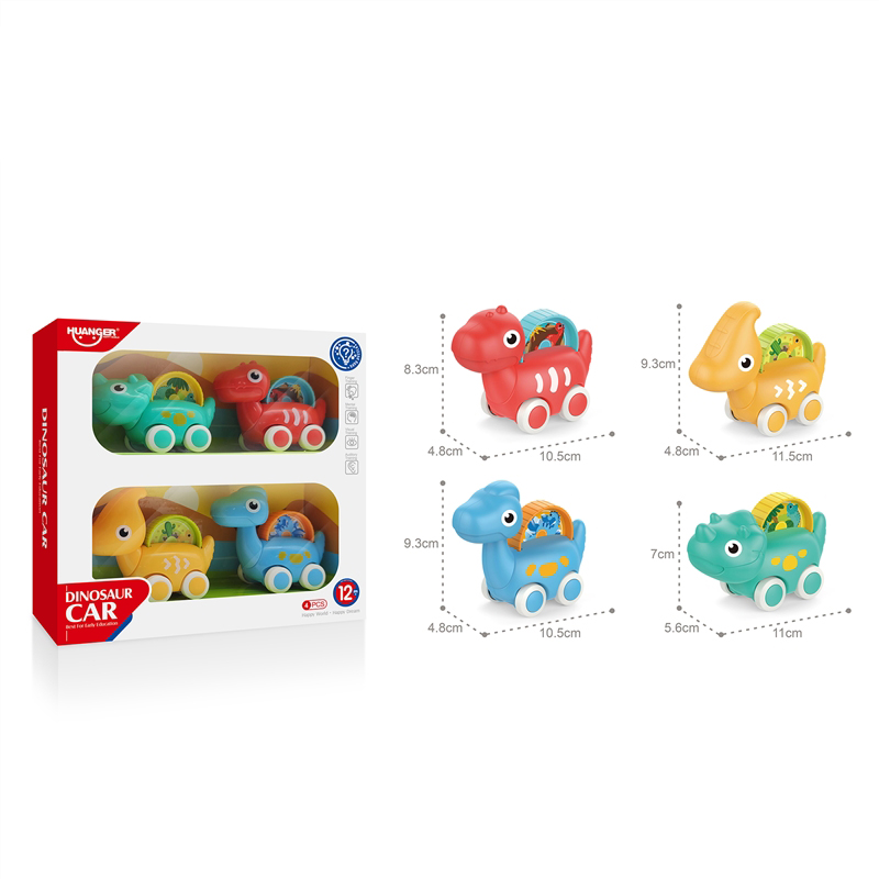 Voitures Dinosaures Huanger Push and Go 4 Pièces – Jouets Éducatifs Bébé 0-24 Mois