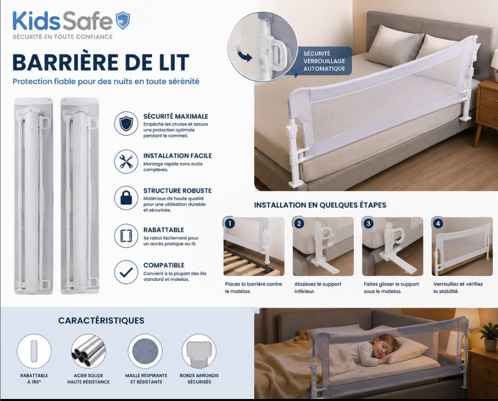 Barrière de Sécurité Rétractable pour Bébé et Enfant Protection Escalier et Porte