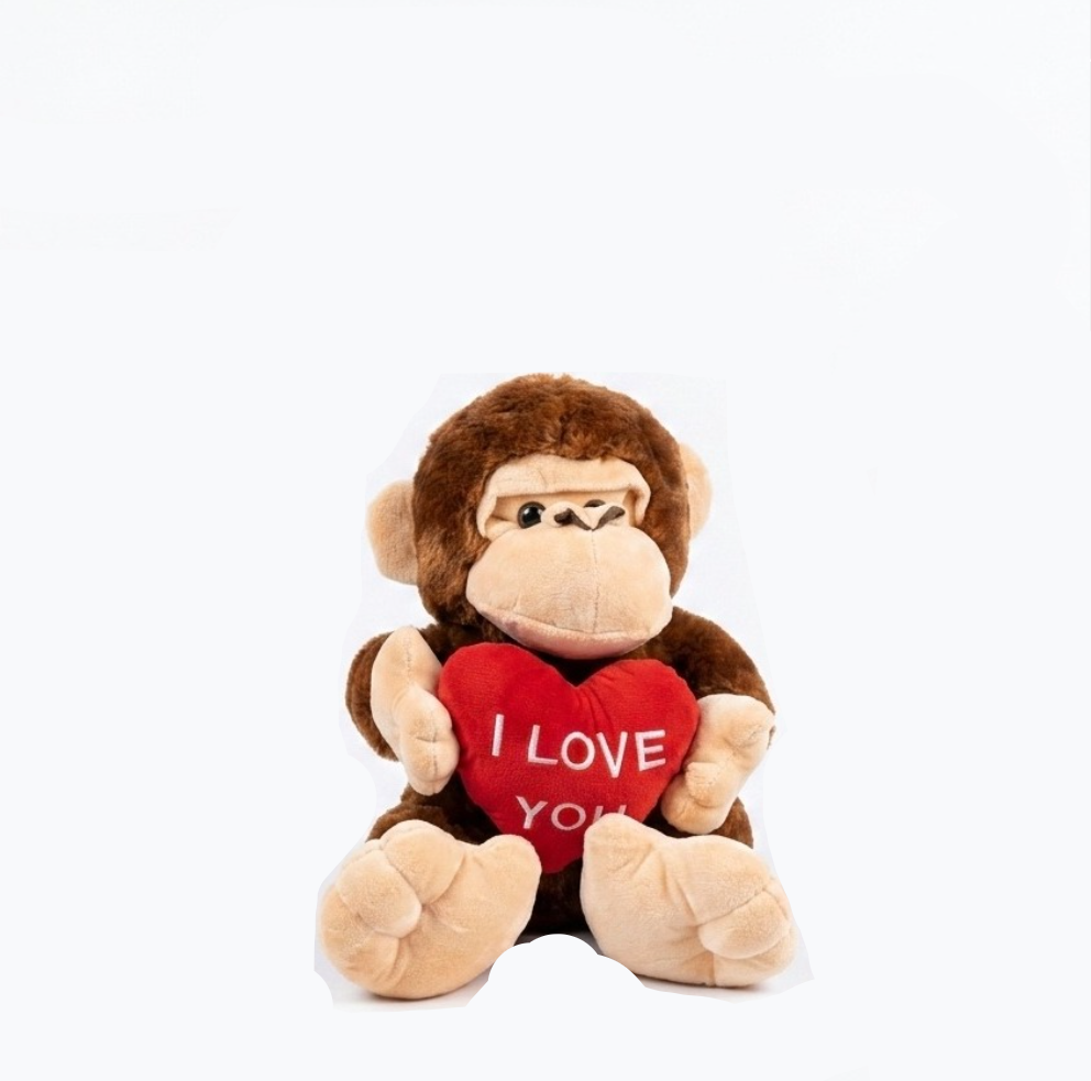 Peluche Singe I Love You avec Cœur Rouge Cadeau Câlin