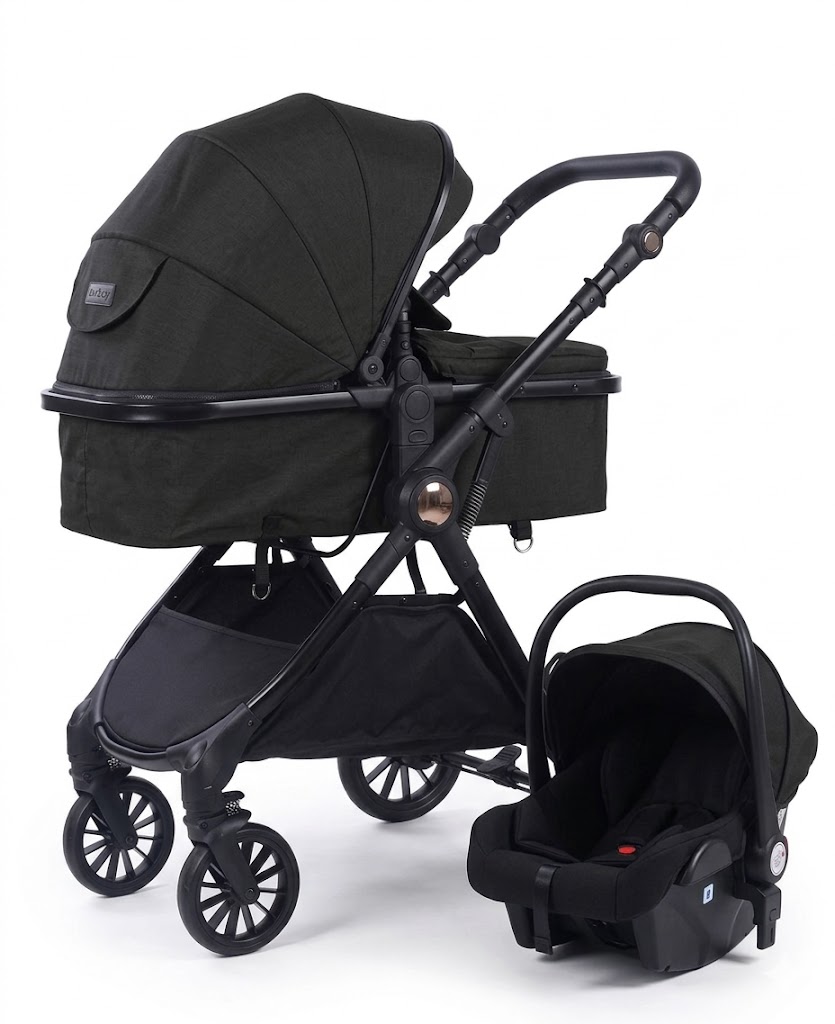 Poussette Trio Z768 Burbay Noire avec Nacelle et Siège Auto Pliable
