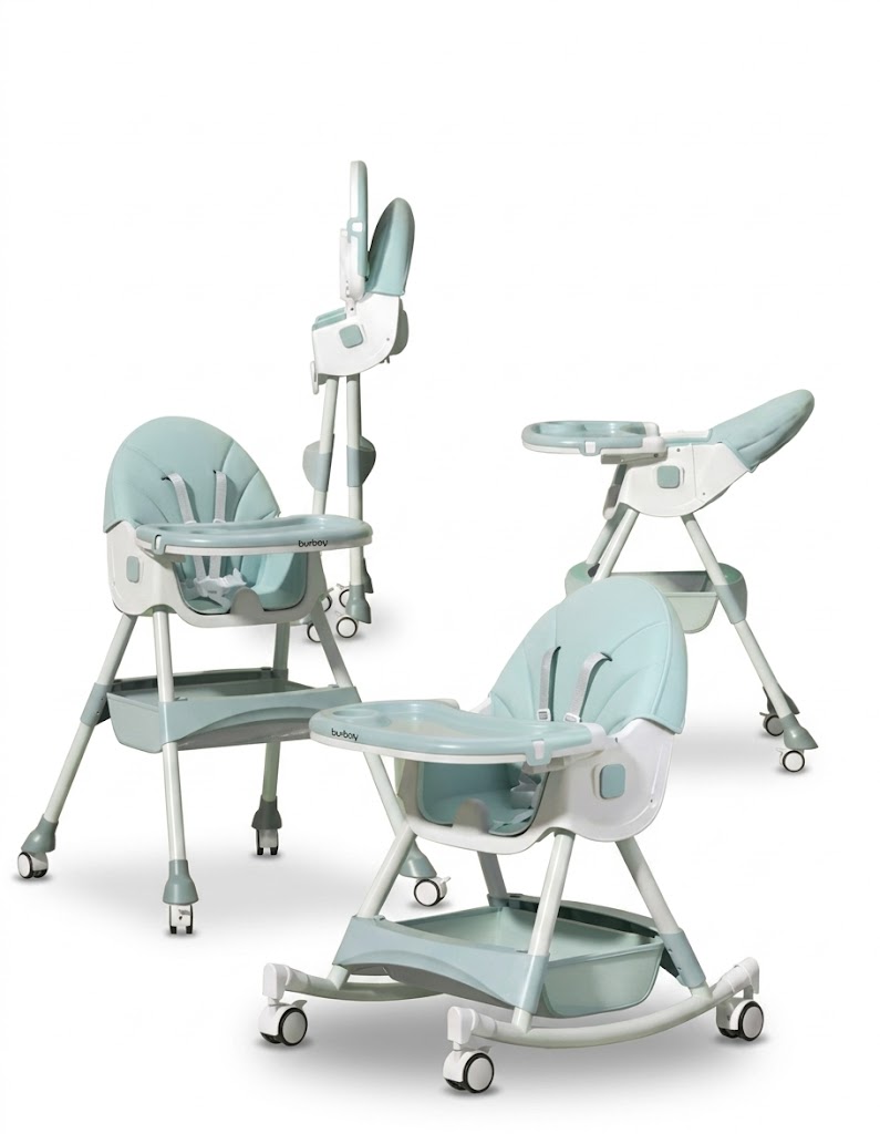 Chaise Haute AG8034 Burbay 2-en-1 avec Fonction Berçante et Tablette Amovible