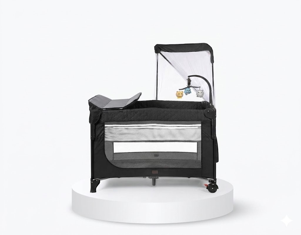 Lit Bébé PN18 Burbay Parc de Jeu et Lit Cododo avec Table à Langer et Moustiquaire