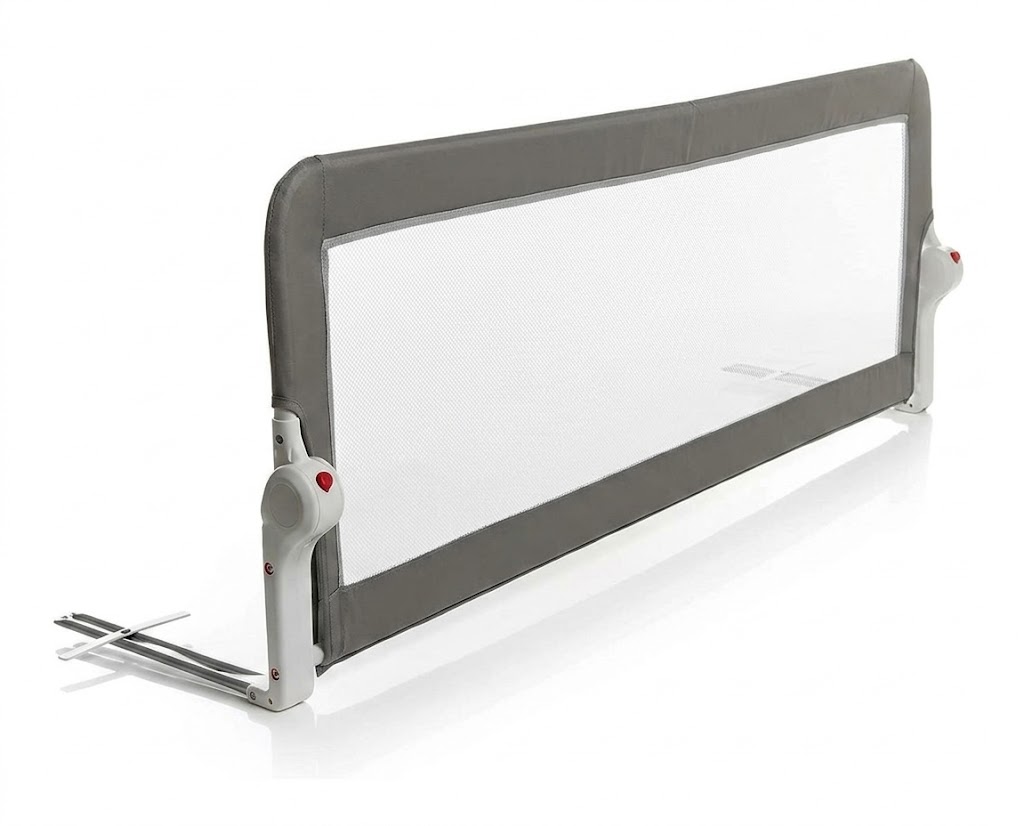 Barrière de Lit Pliable 150 cm pour Enfant Sécurité Bébé Gris
