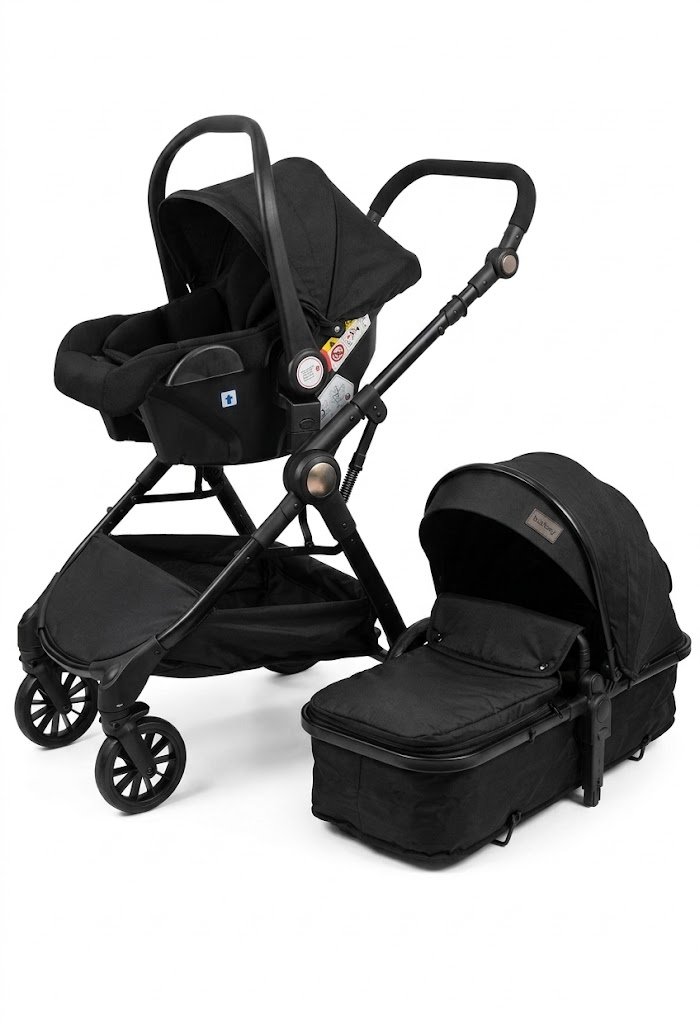 Poussette Trio Z768 Burbay Noire avec Nacelle et Siège Auto Pliable