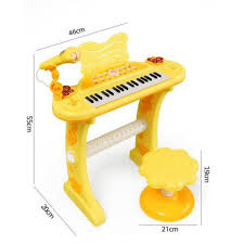 Piano Électronique Multifonctionnel Enfant Jaune Clavier Tabouret Microphone USB – Jouet Musical Interactif