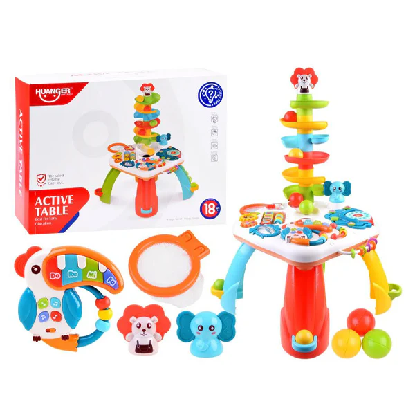 Table d’Activités Bébé Huanger HE0519 avec Toboggan à Balles et Engrenages