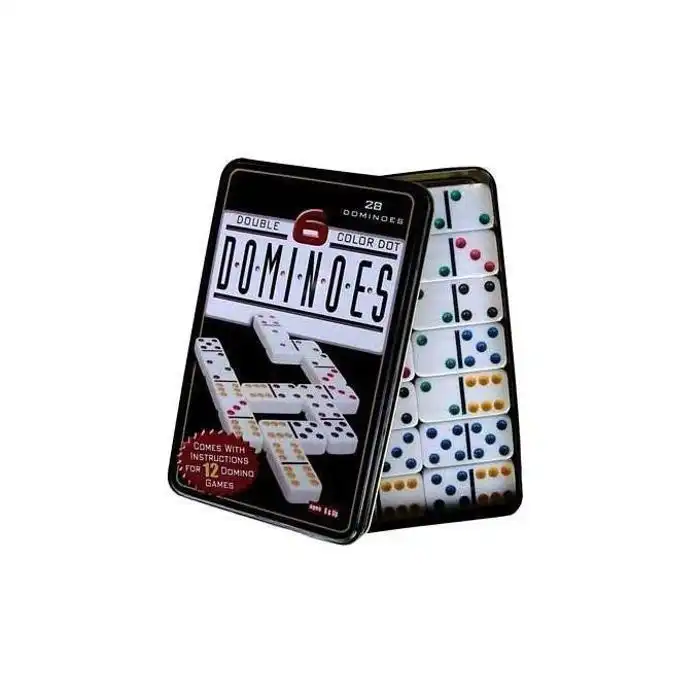 Jeu de Dominos Double 6 Color Dot avec Boîte Métallique