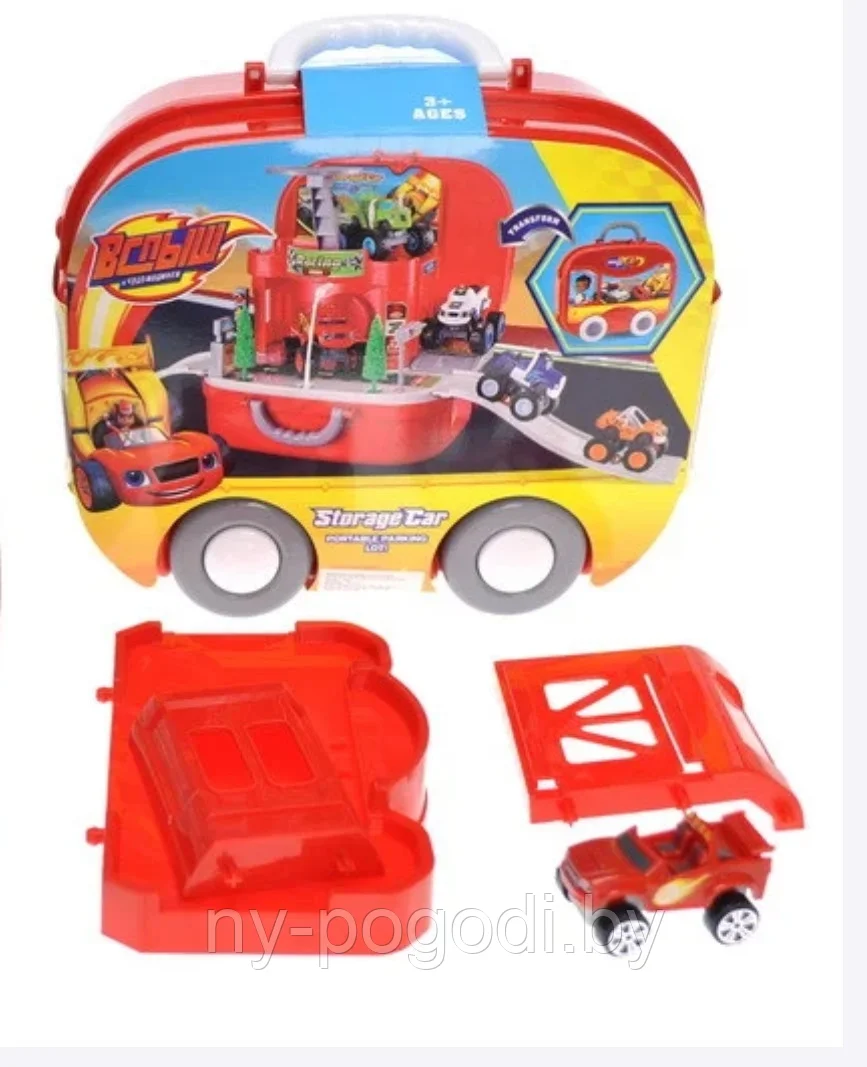 Parking Portable Blaze et les Monster Machines Valise 48 Pièces – Garage avec Ascenseur