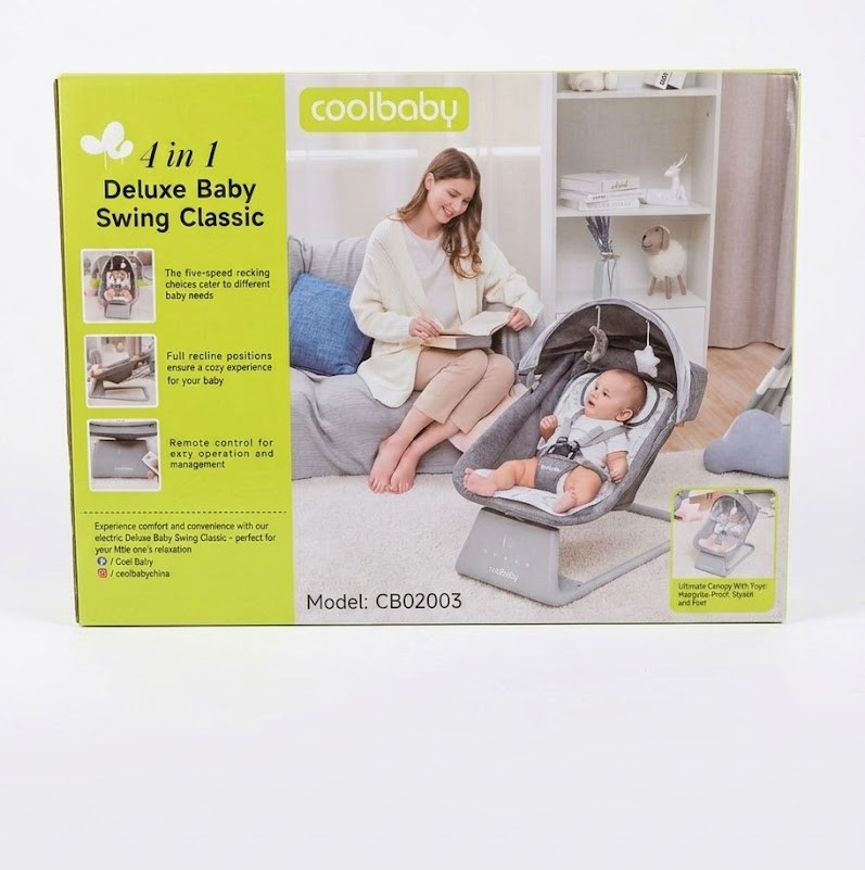 Balancelle Électrique Coolbaby 4 en 1 Deluxe Baby Swing – Bluetooth, Télécommande et Moustiquaire
