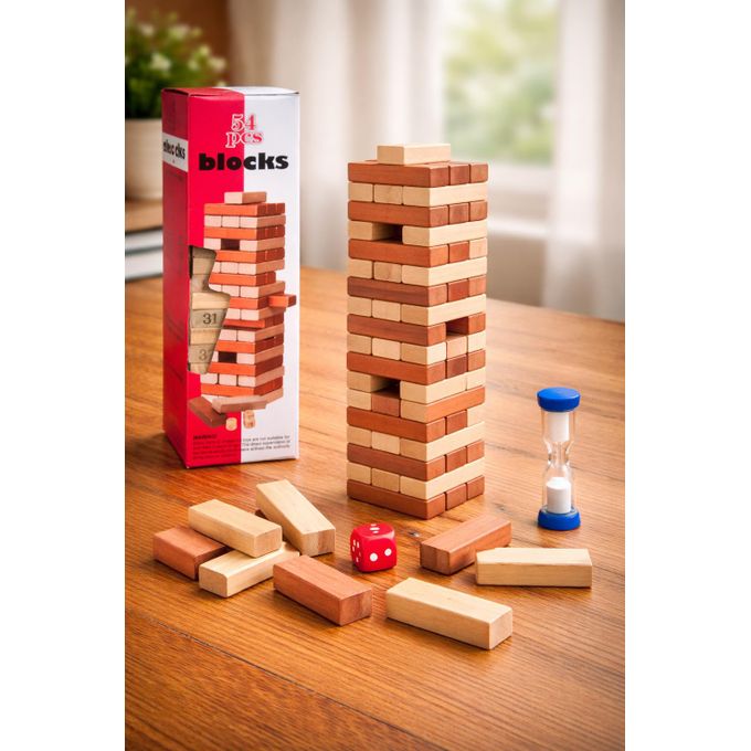 Jeu GENGA en Bois 54 Pièces Tour d’Équilibre Numérotée