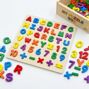 Puzzle Éducatif en Bois Alphabet et Chiffres pour Enfants