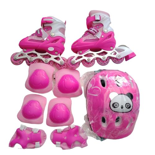 Kit Roller Enfant Rose avec Casque et Protections – Patins Ajustables