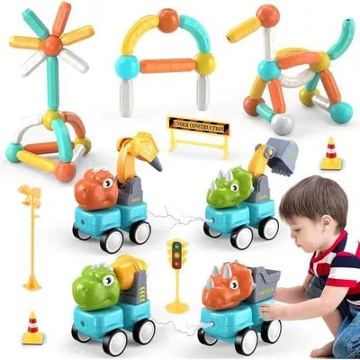 Blocs de Construction Magnétiques - Woopie Dinosaures 84 Pièces STEM