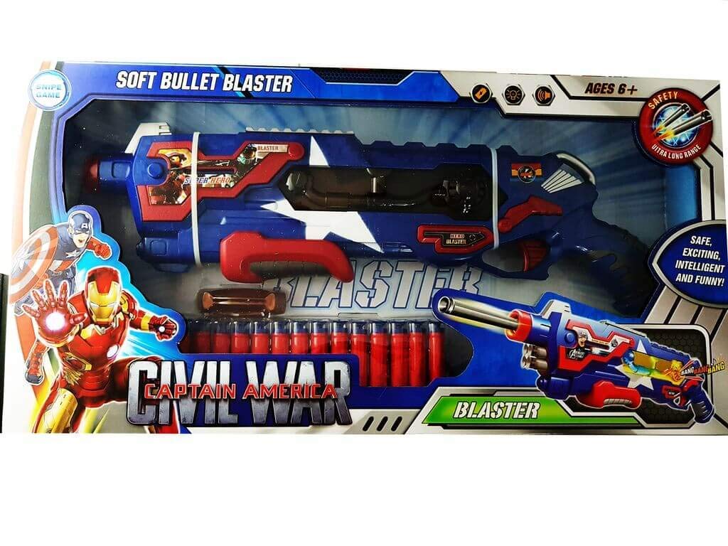 Pistolet Blaster Captain America Civil War avec Fléchettes en Mousse – Jouet Super-Héros