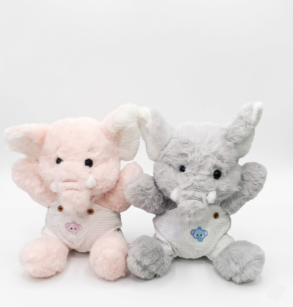 Peluche Éléphant en Salopette – Peluche Douce Rose ou Grise pour Enfants
