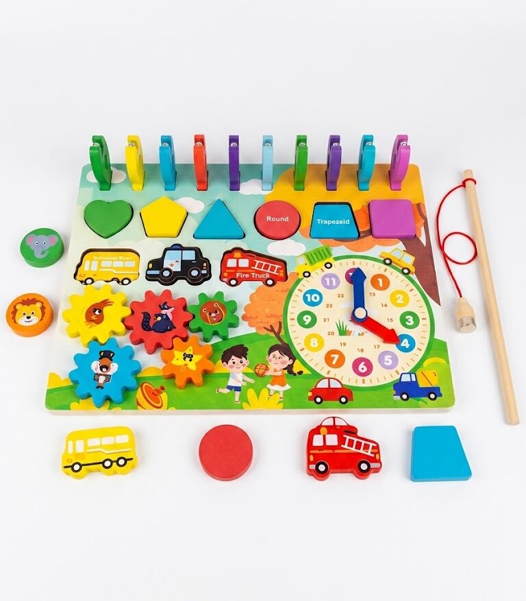 Jeu de Pêche Magnétique en Bois avec Horloge Éducative