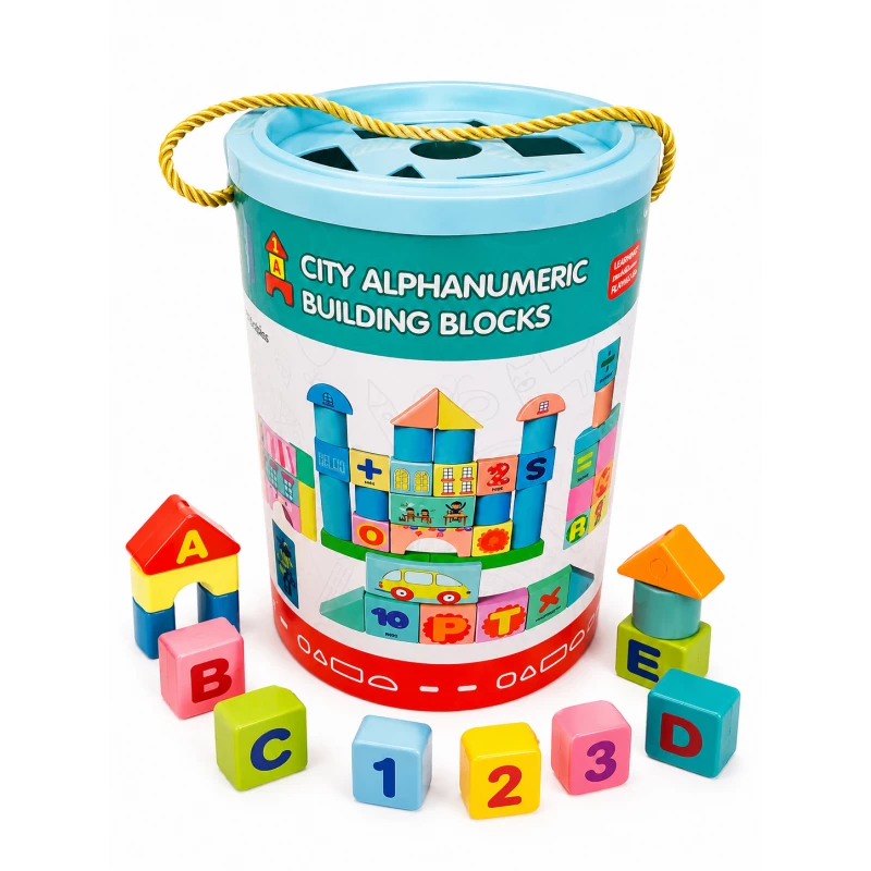 Blocs de Construction en Bois 108 Pièces – Jeu Éducatif Ville avec Lettres et Chiffres