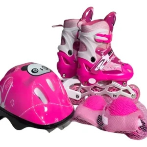 Kit Roller Enfant Rose avec Casque et Protections – Patins Ajustables