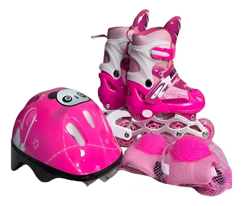 Kit Roller Enfant Rose avec Casque et Protections – Patins Ajustables