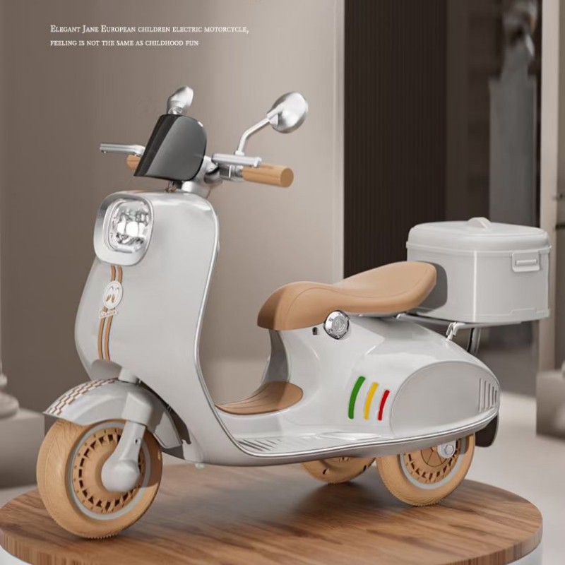 Scooter Électrique Enfant Style Vespa 12V Blanc – Avec MP3 et USB