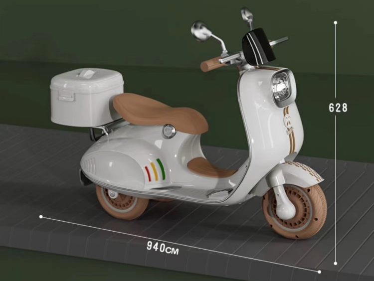 Scooter Électrique Enfant Style Vespa 12V Blanc – Avec MP3 et USB