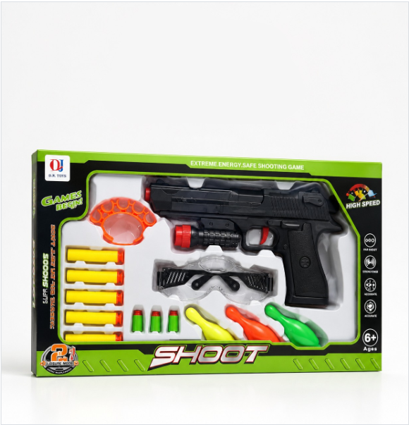 QLR Toys Shoot Set – Pistolet avec Fléchettes en Mousse et Lunettes de Protection