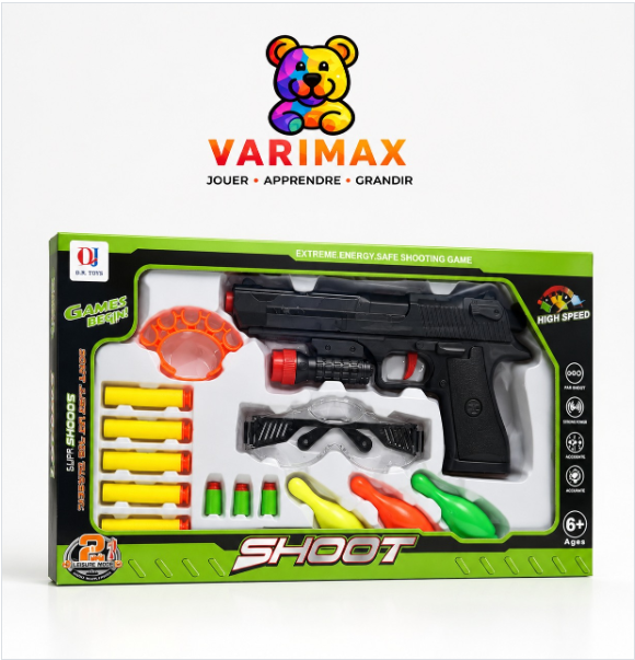 QLR Toys Shoot Set – Pistolet avec Fléchettes en Mousse et Lunettes de Protection