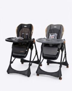 Chaise Haute Burbay E206 Réglable et Pliable – Avec Harnais 5 Points et Plateau Amovible