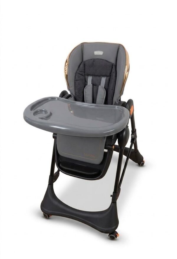 Chaise Haute Burbay E206 Réglable et Pliable – Avec Harnais 5 Points et Plateau Amovible