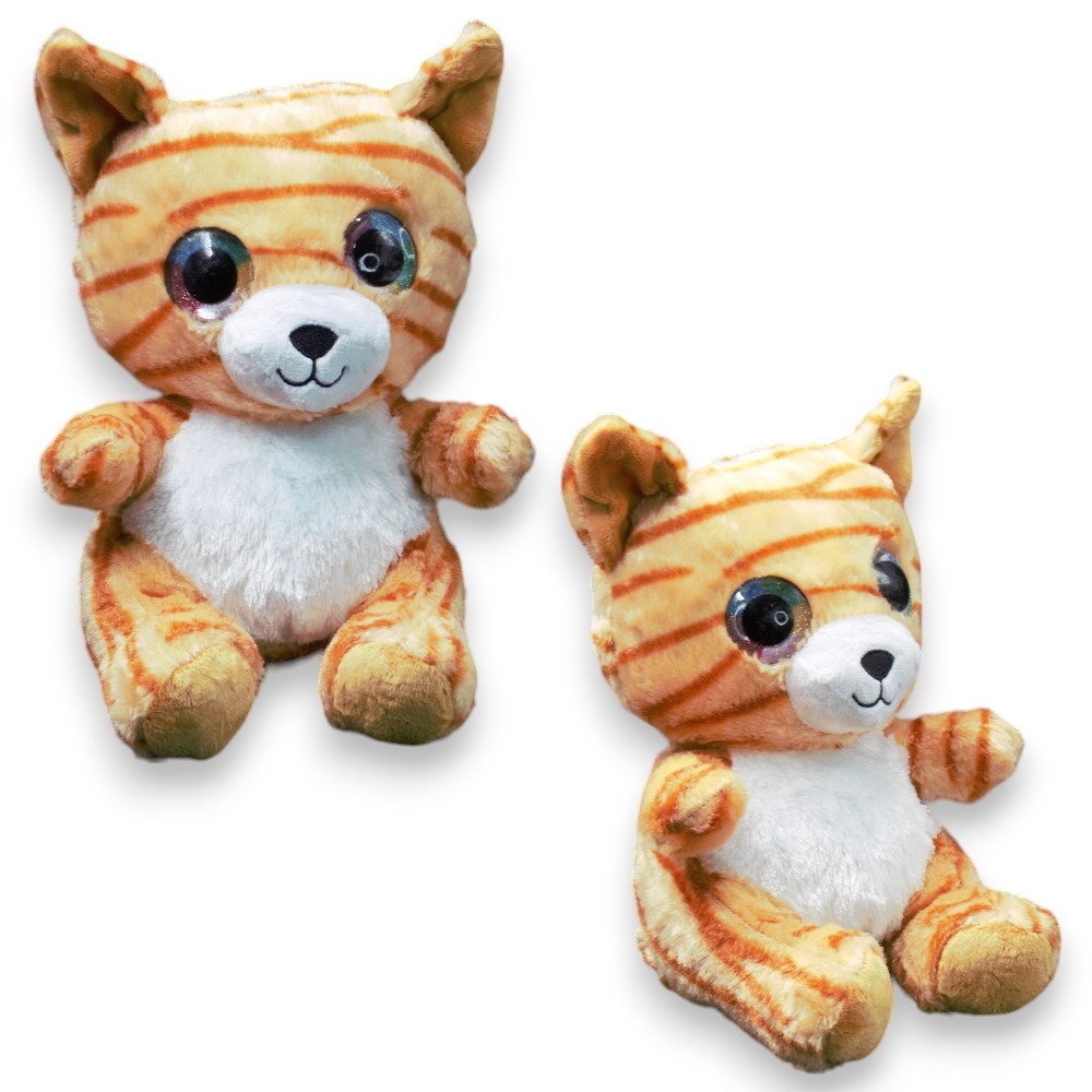 Peluche Chat Tigré aux Grands Yeux Brillants – Peluche Douce Style Beanie Boos