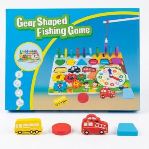 Jeu de Pêche Magnétique en Bois avec Horloge Éducative