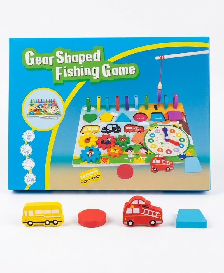 Jeu de Pêche Magnétique en Bois avec Horloge Éducative