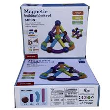 Jeu de Construction Magnétique 64 Pièces – Bâtonnets et Boules Magnétiques 3D