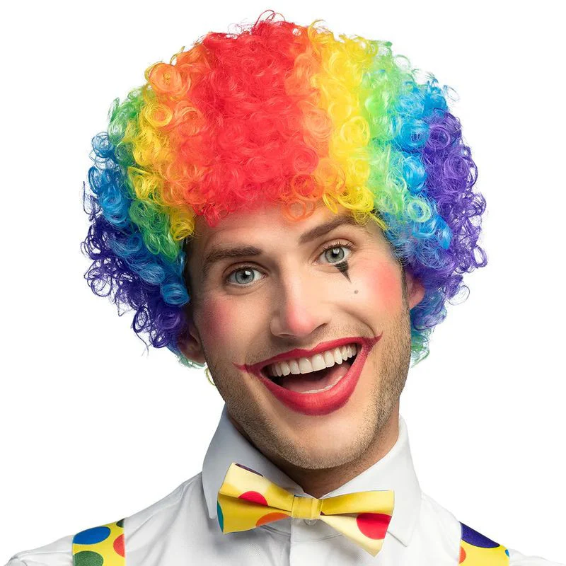 Perruque Clown Arc-en-Ciel avec Nez Rouge pour Déguisement