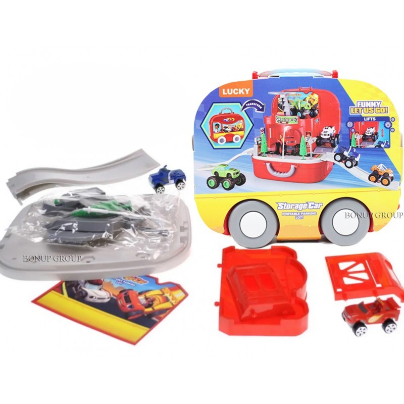 Parking Portable Blaze et les Monster Machines Valise 48 Pièces – Garage avec Ascenseur